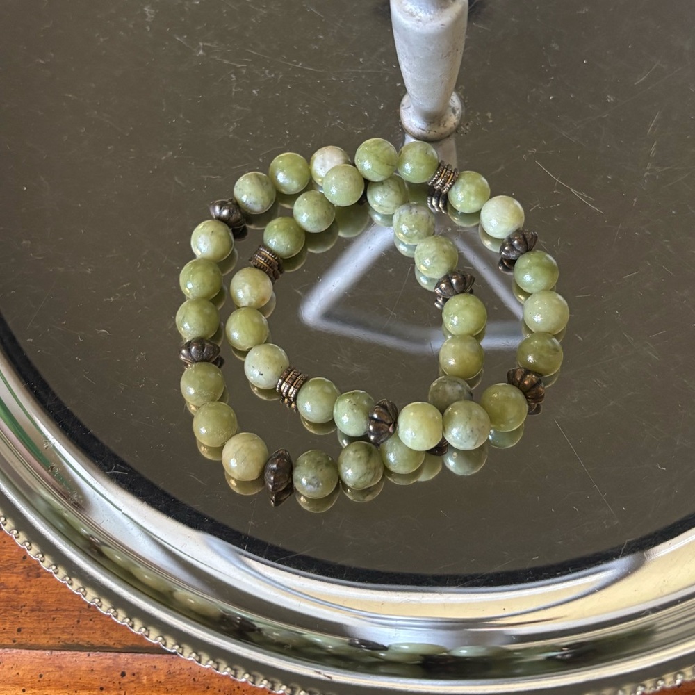 Green Jade Beaded Bracelet Set